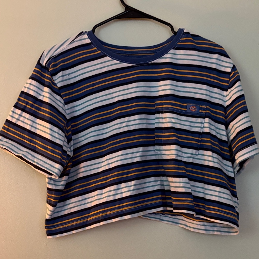 Striped Blue and White Cropped T-Shirt